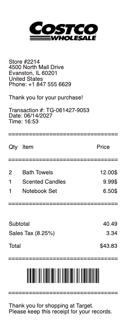 Costco Receipt
