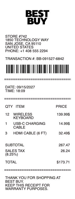Best Buy Receipt