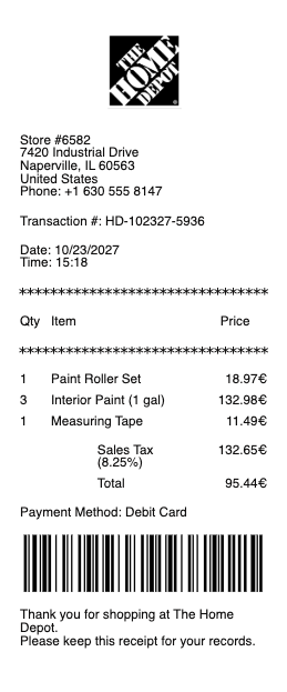 Home Depot Receipt