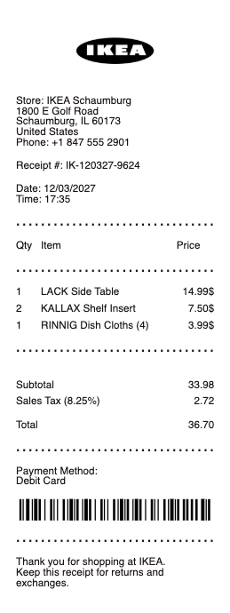 IKEA Receipt