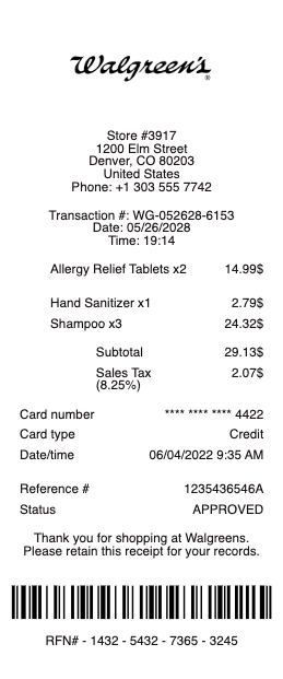 Walgreens Receipt