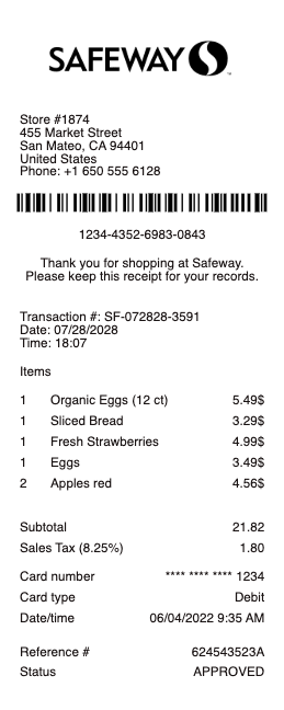 Safeway Receipt