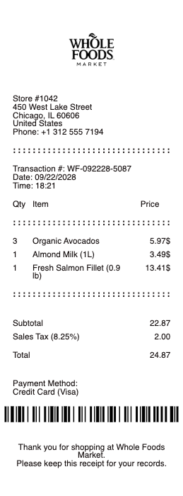 Whole Foods Receipt