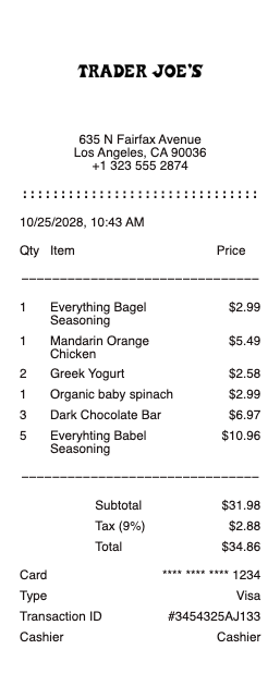 Trader Joe’s Receipt