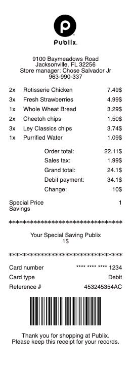 Publix Receipt