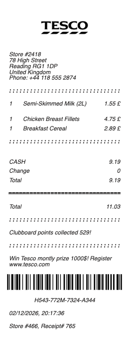 Tesco Receipt