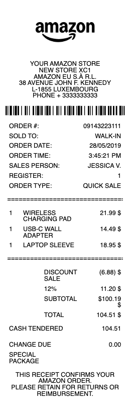 Amazon Order Receipt