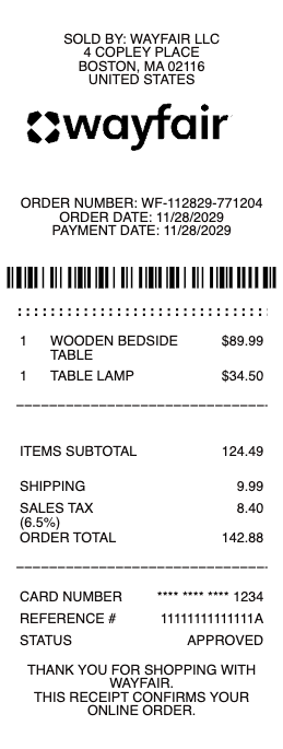 Wayfair Receipt