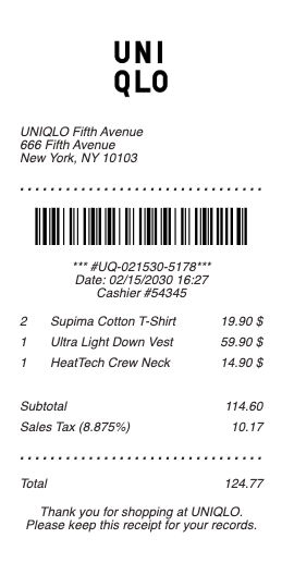 Uniqlo Receipt