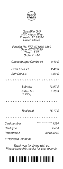 Fast Food Receipt
