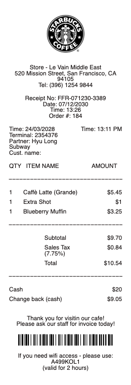 Starbucks Receipt