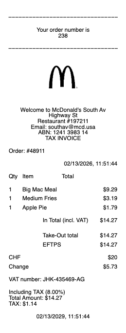 McDonald’s Receipt