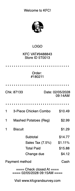 KFC Receipt