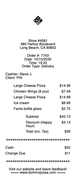 Domino’s Receipt