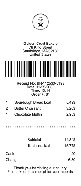 Bakery Receipt