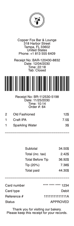 Bar Receipt