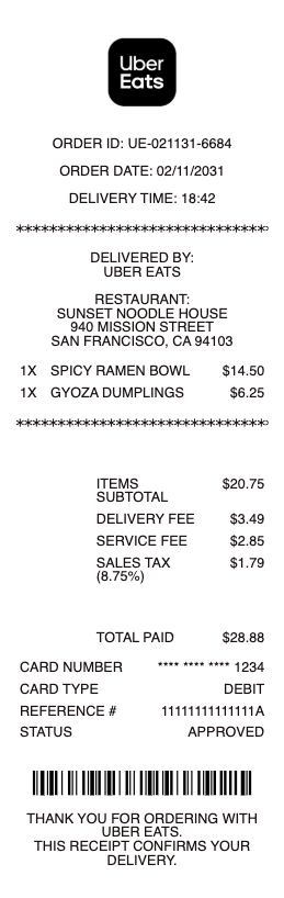 Uber Eats Receipt