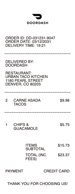DoorDash Receipt
