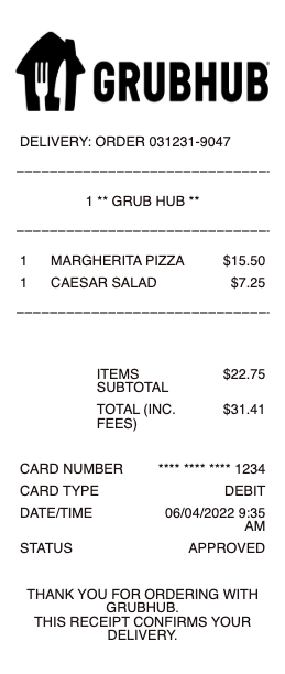 Grubhub Receipt