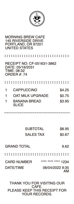 Cafe Receipt