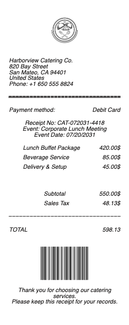 Catering Receipt
