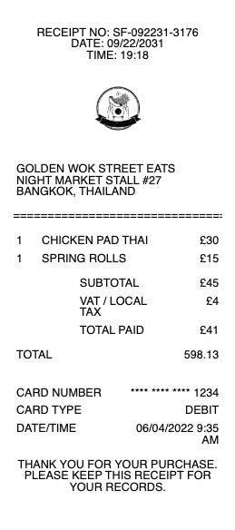 Street Food Receipt