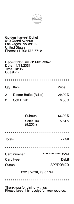 Buffet Receipt