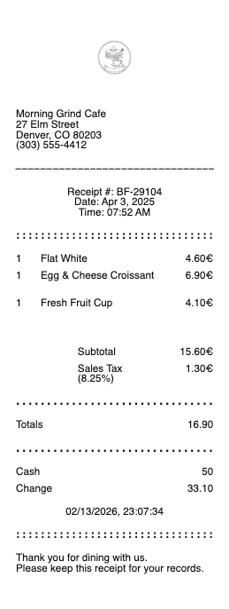 Breakfast Receipt