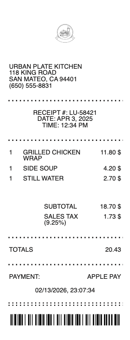 Lunch Receipt