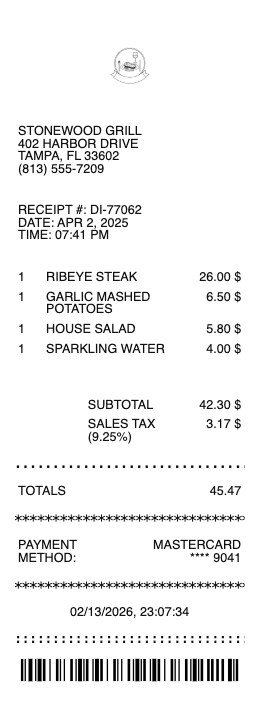Dinner Receipt