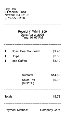 Work Meal Receipt