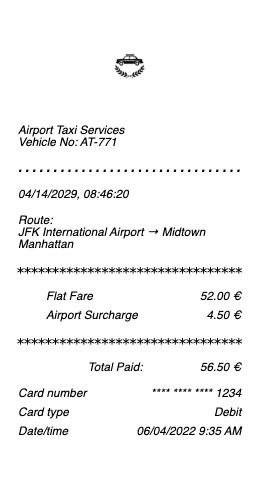 Airport Taxi Receipt