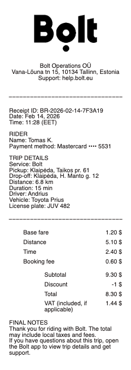 Bolt Receipt