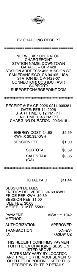 EV Charging Receipt