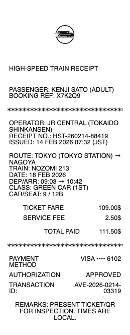 High-Speed Train Receipt