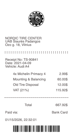 Tire Shop Receipt