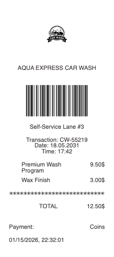 Car Wash Receipt