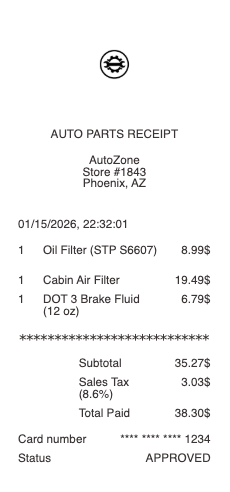 AutoZone Receipt