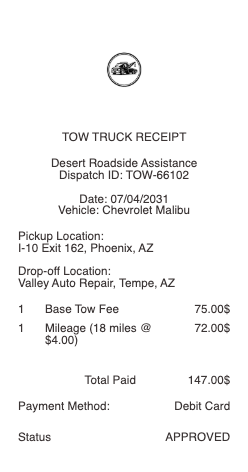 Tow Truck Receipt