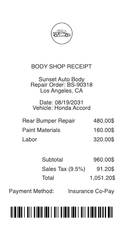 Body Shop Receipt
