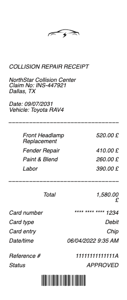 Collision Repair Receipt