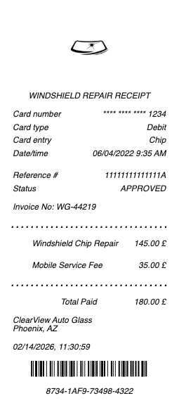 Windshield Repair Receipt