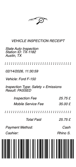 Vehicle Inspection Receipt