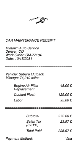 Car Maintenance Receipt