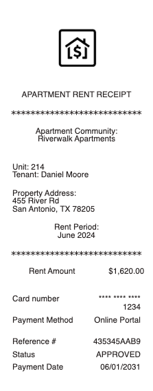Apartment Rent Receipt