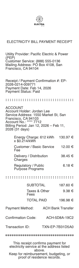 Electricity Receipt