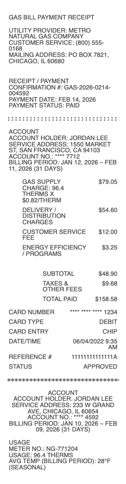Gas Bill Receipt