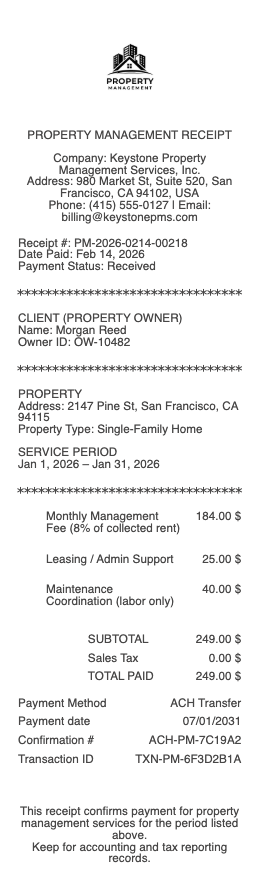 Property Management Receipt