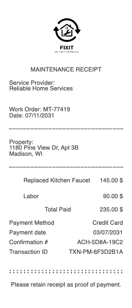 Maintenance Receipt