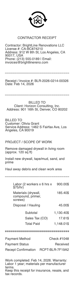Contractor Receipt
